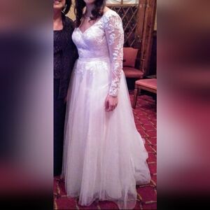 David's Bridal Long Sleeve A-Line Wedding Dress